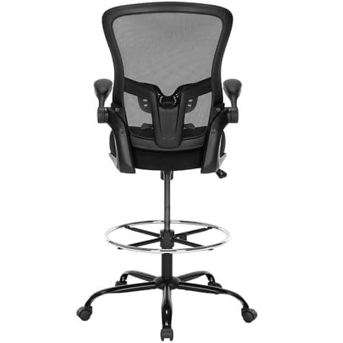 Drafting Chair,Tall Office Chair, Ergonomic Standing Desk Chair with Flip-up Armrests,Mid-Back Counter Height Computer Task Chair with Lumbar Support and Adjustable Footrest Ring,Black 6