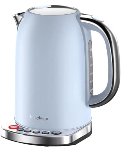 LONGDEEM Electric Kettle, 5 Temp Control Presets, Great for Rapid Coffee/Tea Brewing, Quick Hot Water Boiler, Sturdy Stainless Steel Inner Lid & Bottom, High Power 1500W/1.7L, Blue