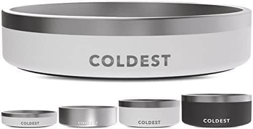 Coldest Dog Bowl - Anti Rust Metal, Non Slip, 3 Layers Insulated Stainless Steel Dog Bowls - Spill Proof & Heavy Duty - Water Bowl for Dogs, Cats & Pets, Dish Washer Safe (21 oz, Epic White)