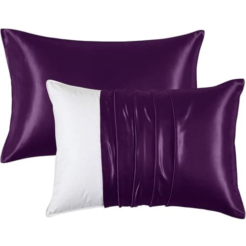 Heywaller Satin Pillowcases for Hair and Skin - Purple Standard Size Pillow Cases 2 Pack - Similar to Silk Pillowcases with Envelope Closure - Soft & Silky Pillow Covers for Him or Her