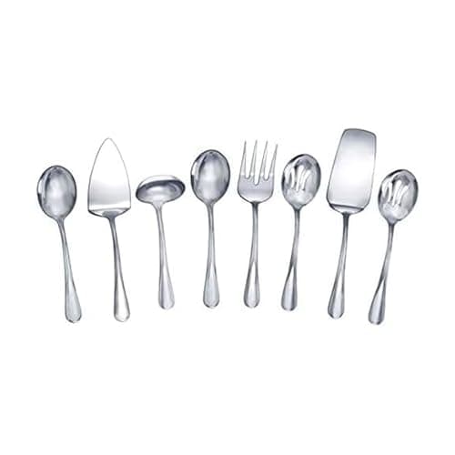 Mikasa Gourmet Basics Kaylee 8-Piece Serving Set, 18/10 Stainless Steel, Soup Ladle, Lasagna Server, Cake Server, Tablespoons, Cold Meat Fork, Dishwasher Safe