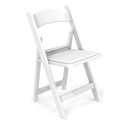 VINGLI White Resin Folding Chair with Padded Cushion, Set of 1, Plastic Foldable Seat for Indoor & Outdoor Use, Comfortable Design for Events, Parties & Home (1, White, M)