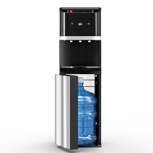 Manastin Bottom Loading Water Cooler Dispenser for 5 Gallon Bottles, Stainless Steel Water Cooler with 3 Temperature Settings - Hot, Cold & Room Water, Ideal Design for Home & Office, Onyx Black
