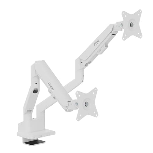 Pixio PS1D Wave White Dual Monitor Arm Stand Desk Mount - Fits up to 32 inches Monitors and up to 19.8lbs. VESA Compatibility and Integrated Cable Management