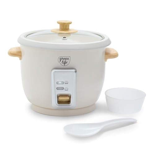 GreenLife Rice Cooker with Removable PFAS-Free Ceramic Nonstick Pot, 3-Cups Uncooked/6-Cups Cooked, Grains & Oatmeal Multicooker, Compact One-Switch Design, Auto Keep Warm, Easy Clean, Cream