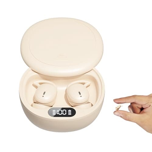 HJX M73 Sleep Earbuds for Side Sleepers, Invisible Earbuds,mini Earphones, Ultra-Light in-Ear Headphones, 50H Playtime with Charging Case, Clear Calls& Noise Block,Off White