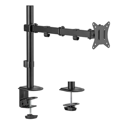 Mount-It! Single Monitor Arm 17" to 32", Full Motion Adjustment with Tilt, Rotation, Swivel, Height Adjustment Along Pole, Clamp or Grommet Mounting, Monitor Desk Mount VESA 75x75 and 100x100, Black