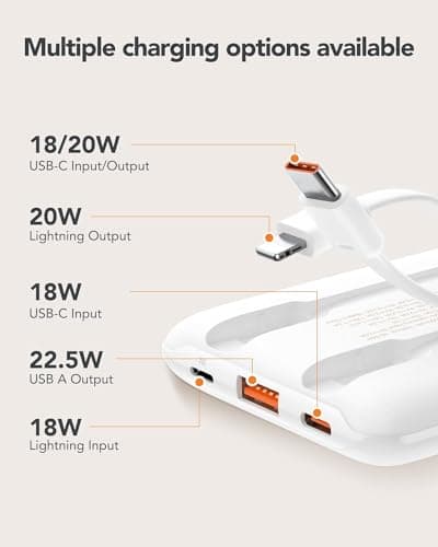 WeeFancy Mini Portable Charger with Built-in Cables 22.5W Fast Charging Power Bank USB-C Small Battery Pack 10000mAh Travel Essential Slim Battery for iPhone 17/16/15/14, Samsung 25/24, and More 6