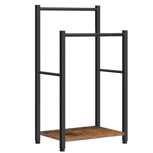 HOOBRO Free Standing Towel Rack for Bathroom, 2 Tier Blanket Rack, 16.5" L x 9.4" W x 31.5" H, Blanket Holder, Drying and Display Rack with Shelf, Rustic Brown and Black BF02LB01