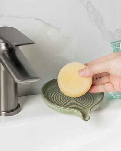 Soap Dishes, Ceramic Shower Soap Dish with Waterfall Design Bar Soap Holder Self Draining Soap Saver for Shower, Bathroom, Sink, Kitchen and Countertop, Green 7