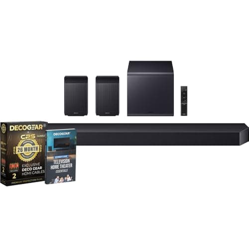 Samsung Q Series Soundbar HW-Q990F 11.1.4 ch Subwoofer + Rear Speaker (2025) Q-Symphony Bundle with CPS Exclusive 26 Month Protection Pack & Deco Gear Complete Home Theater Beginner's Guidebook