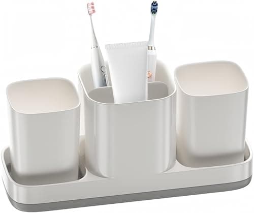 Toothbrush Holders for Bathrooms,Kids Electric Toothbrush Holder with Cup and Toothpaste Holder,Bathroom Organizer Storage Set with 2 Cups,Bathroom Accessories Storage for Toothpaste Razor-White