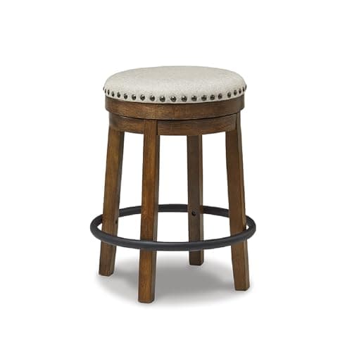 Signature Design by Ashley Valebeck Upholstered Swivel Stool, Cushioned Seat, Woven Fabric Upholstery, Wood, 24" H, Brown & Black