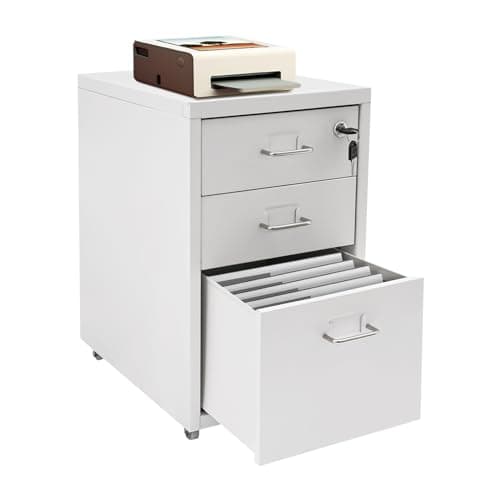 FUODIHEE 3 Drawer File Cabinet with Wheels, Vertical Mobile Office Metal Storage Cabinet with Lock, Office File Cabinet Under Desk for Home Office, 11x16x18.3in (White) 5
