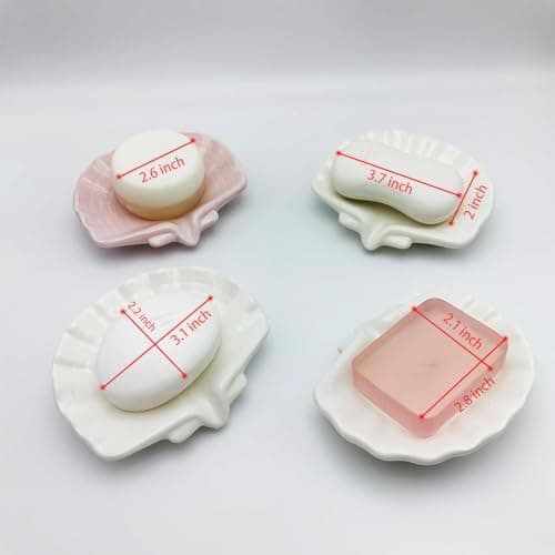 Ceramic Soap Holder, Sea-Shell Soap Tray with Self Draining, Soap Tray for Sink Washroom Bathroom Shower, Small Cute and Elegant Holder with Glaze, Easy Cleaning (White) 6