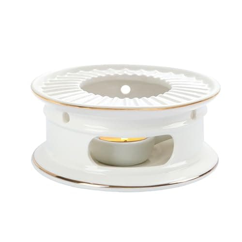 KAYCROWN Teapot Warmer, Ceramic Tea Warmer with Tealight Holder, Teapot Heater for Heating Coffee, Milk, Tea Light Heater, Candle Warmer (White)