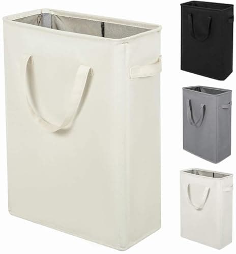 ZERO JET LAG Slim Laundry Hamper With Handles Collapsible Laundry Basket Thin Dirty Clothes Basket Narrow Laundry Bag Foldable Dirty Clothes Hamper 45L (23 inches,Beige)