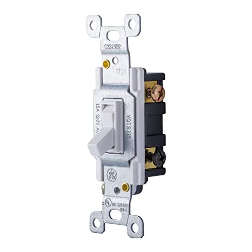 GE 3-Way Grounding Toggle Switch, in Wall On/Off Fan & Light Switch Replacement, 15 Amp, Great for Home, Office & Kitchen, UL Listed, White, 54172