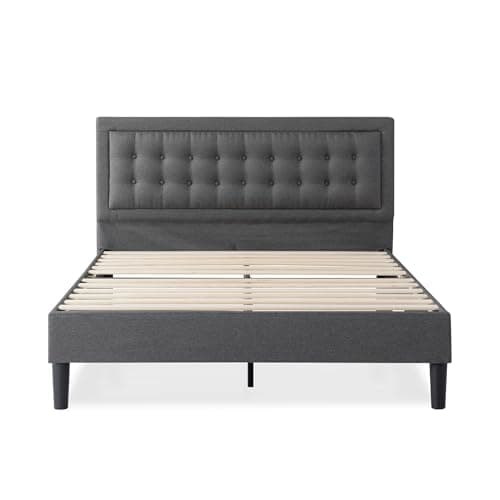 ZINUS Dachelle Upholstered Platform Bed Frame, Mattress Foundation, Wood Slat Support, No Box Spring Needed, Eco Friendly WonderBox (TM) Packaging, Easy Assembly, Dark Grey, King 11