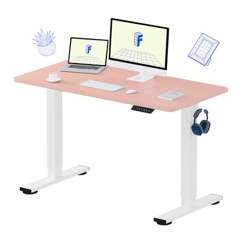 FLEXISPOT EN1 One-Piece Standing Desk, 48"x24" Seamless Desktop Electric Height Adjustable Desk for Home Office, Multi-Monitor Setups & Easy Assembly, Pink
