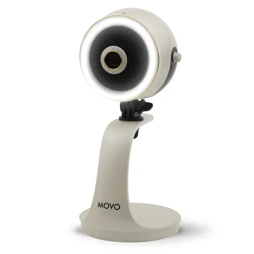 Movo WebMic HD Pro All-in-One Webcam with Mic and Ring Light in Pearl White- 1080p HD Camera, Pro Cardioid Condenser Microphone, LED Ring Light -HD Webcam For Streaming, Video Calls, Recording, Gaming