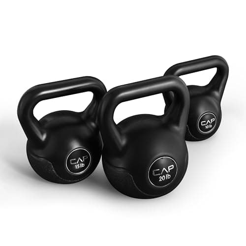 CAP Barbell 45 LB Cement Kettlebell Set – 10 lb, 15 lb & 20 lb Vinyl-Coated Kettlebells for Strength Training, Cardio, Cross Training & Home Gym Workouts