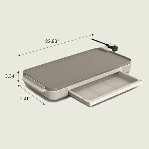 bella 10" x 20" Electric Griddle with Warming Tray, EverGood™ Ceramic Nonstick Coating & Removable Temperature Probe, Dishwasher-Safe Drip Tray & Cool Touch Handles, 1500 Watt, Oatmilk 9
