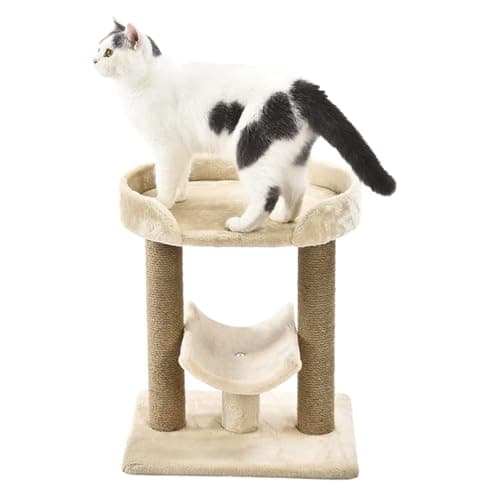 Amazon Basics Multi- Platform Cat Tree with Scratching Post for Indoor Cats up to 25lbs, 18 x 14 x 22 Inches, Beige