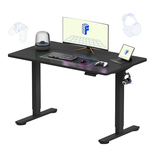 FLEXISPOT 48" x 30" Electric Standing Desk, One-Piece Desktop, White Frame & Black Top (One Box)