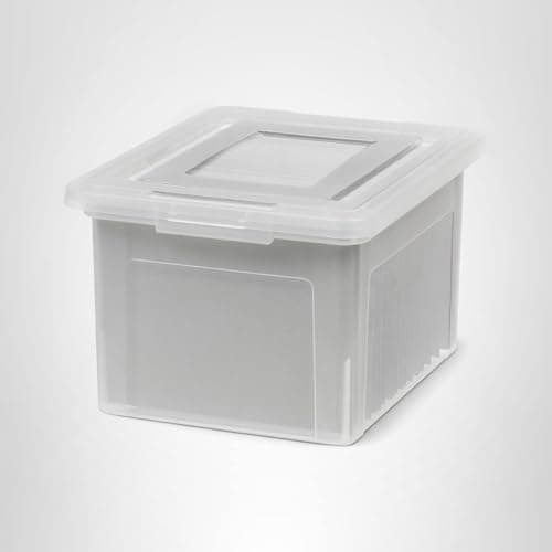 IRIS USA File Box, Plastic File Boxes With Lids, Document Organizer for Letter/Legal File, Document Box, Storage Bin For Hanging Files, Secure Latching Lid Stackable BPA-Free, Clear 35 Qt. 1 Pack 9