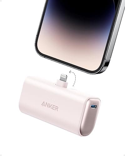Anker Nano Portable Charger for iPhone, with Built-in MFi Certified Lightning Connector, Power Bank 5,000mAh 12W, Compatible with iPhone 14/13/12 Series (Pink)