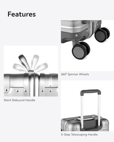 LUGGEX All Aluminum Carry On Luggage with Wheels - Zipperless Hardshell Luggage with TSA Lock (Silver Suitcase,20 Inch) 6
