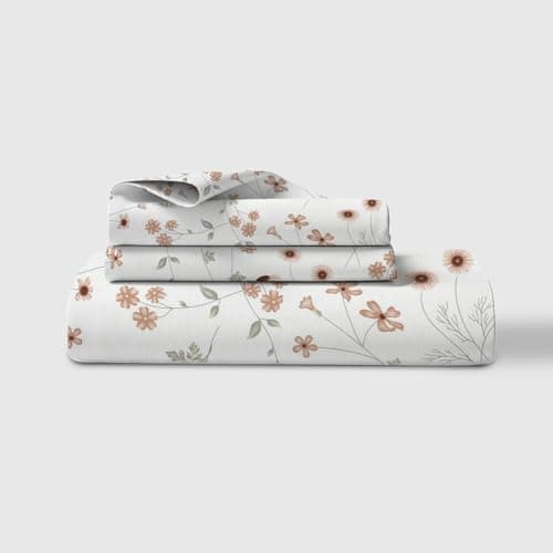 LINENWALAS 100% Cotton King Size Fitted Sheet Only, up to 17” Deep Pocket, Thick Strong, Breathable Crisp and Cool Premium Printed Bottom Sheet for King Size Bed (Crimson Floral)