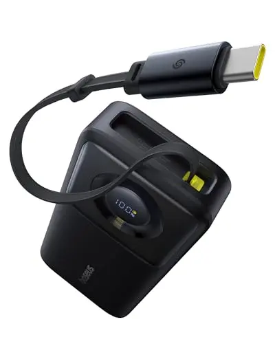 Baseus 65W Power Bank 20000mAh, Laptop Portable Charger Built-in Retractable USB C Cable, Fast Charging Battery Pack for Steam Deck, MacBook Pro, iPad, iPhone 16/15 Series, Samsung S23 S22 (Black)