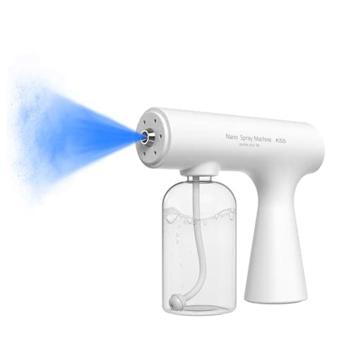 Handheld Rechargeable ULV Nano Mist Mister with Blue Light Electrostatic Technology, Portable Barbershop Humidifier for Hair Salons, Home, Office & Car Atomizer for Air Refresh（K5SPro White）