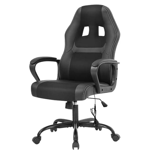 PayLessHere Gaming Chair Office Chair with Support Adjustable Ergonomic Pu Leather Racing Lumbar Massage Headrest Armrest Task 360° Swivel Computer Chair for Women Men Adults，Black