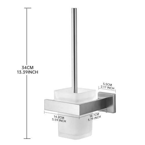 TINYROW Toilet Brush Glass Wall Mounted Toilet Bowl Brush and Holder Toilet Brush Holder Bathroom Square Brushed Nickel 5