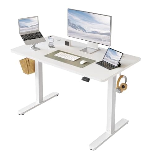 FEZIBO Electric Standing Desk Adjustable Height, 40 x 24 Inch Sit and Stand Desk, Home Office Desk, Ergonomic Workstation Computer Desk, White