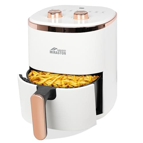 MIRASTON Compact Air Fryer 3.6 QT for Kitchen, Dorm, Office, Dials Control Personal Small Round Air Fryers, Oilless Cooking, Timer, Auto Shut-Off, Fast & Easy Meal for Breakfast & Dinner, White