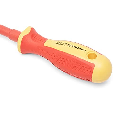 Amazon Basics 1000 Volt VDE Insulated 7-Piece Screwdriver Set including 1 Voltage Tester, Red & Yellow, 11.75 x 7.5 x 1.75 inches (LxWxH) 5