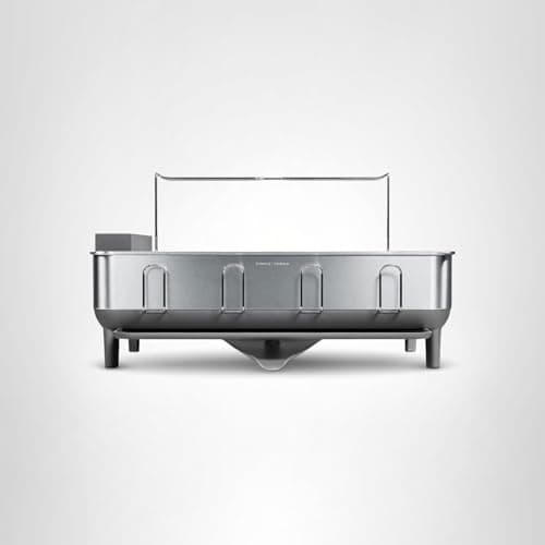 simplehuman Compact Dish Drying Rack with Stainless Steel Frame, 360º Easy Drain Swivel Spout, Utensil Holder, Anti-Residue Coating, Moisture Control Surface, Grey 8