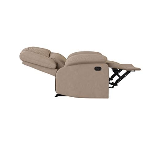 Relax-A-Lounger Warren 35.5" Manual Pull-Handle Recliner, Traditional Overstuffed, Pocket Coil Comfort, Black Metal Base Legs, Soft Microfiber Fabric, Beige 6