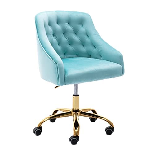 ZOBIDO Comfy Home Office Task Chair with Wheels, Cute Modern Upholstered Velvet Seashell Back Adjustable Swivel Vanity Desk Chair, for Women, for Girls, Living Room(Bright Blue)