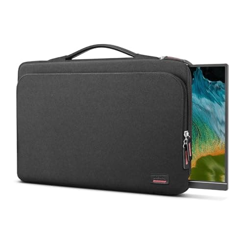 16.1/15.6 Inch Portable Monitor Case, 15.6 inch Laptop Protective Carrying Cover with PU Handle, Large Accessory Pocket and Water Resistant for Travel Monitor Bag Display Screen Sleeve, Black