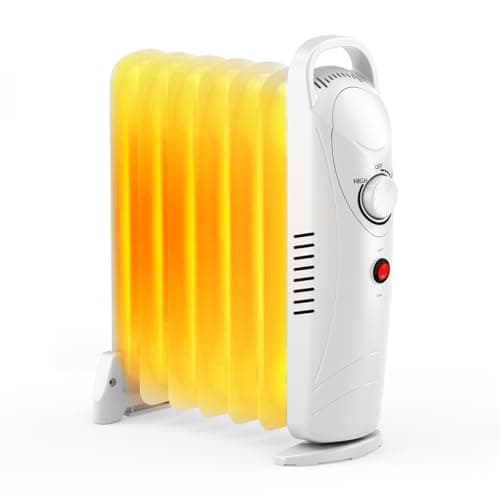 Air Choice 700W Oil Filled Radiator Heater, Oil Heaters for Indoor Use with Adjustable Thermostat & 2 Heat Settings, Overheat Protection, Ultra Quiet, Small Space Heater for Bedroom Office Desk, White