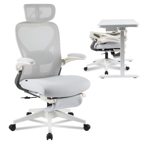 FLEXISPOT Foldex Ergonomic Office Chair, Folding Chair for Small Spaces with Lumbar Support, Flip-up Armrests, 3D Headrest, Desk Chairs with Footrest for Work,Video Game (Foam Seat, Grey)