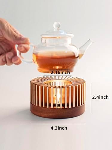 Rose Gold Teapot Warmer Aluminum Alloy + Wood Tea Warmer with Tea Light Holder, Tea Warmers for teapot, Candle Heater for Heating Tea, Coffee and Milk, Portable Food Warmer for Camping and Traveling 5