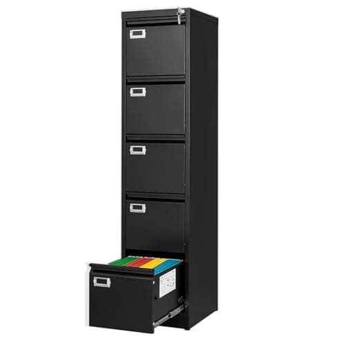 NODHM 5 Drawer File Cabinet with Lock, Metal Filing Cabinets, 5-Vertical Filing Cabinet,Steel Lockable Storage Cabinets for Home Office to Organization Hanging Letter/Legal/F4/A4