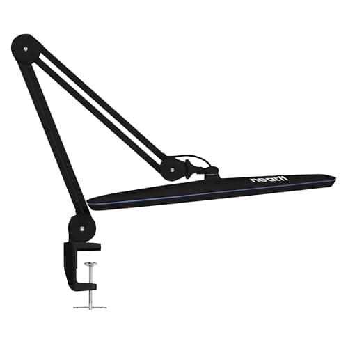 Neatfi XL 2,200 Lumens 24W LED Desk Lamp – 23” Wide Shade | Dimmable Eye-Caring Task Light | Adjustable Arm | Home Office, Study, Crafts & Nail Tech (Non-CCT with Clamp, Black)