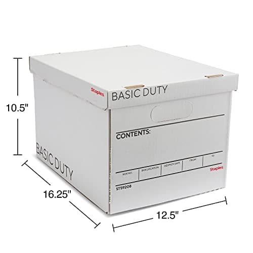 STAPLES Corrugated File Box Lift Off Lid, Letter/Legal Size, White/Black, 10/Pack 6